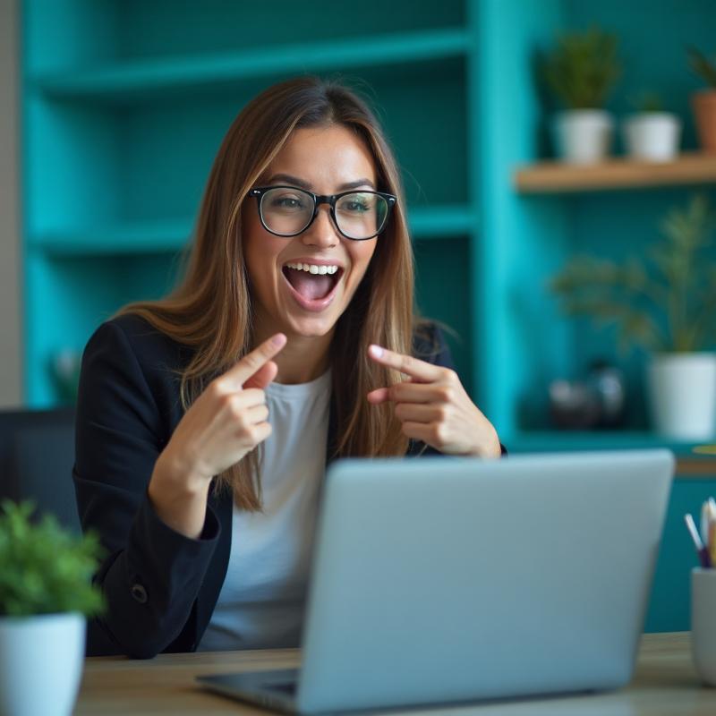 Professionell kvinna som pekar på laptop med backup-lösningar